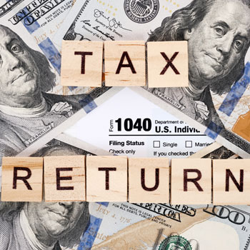 Tax Return Prep graphic with dollar background